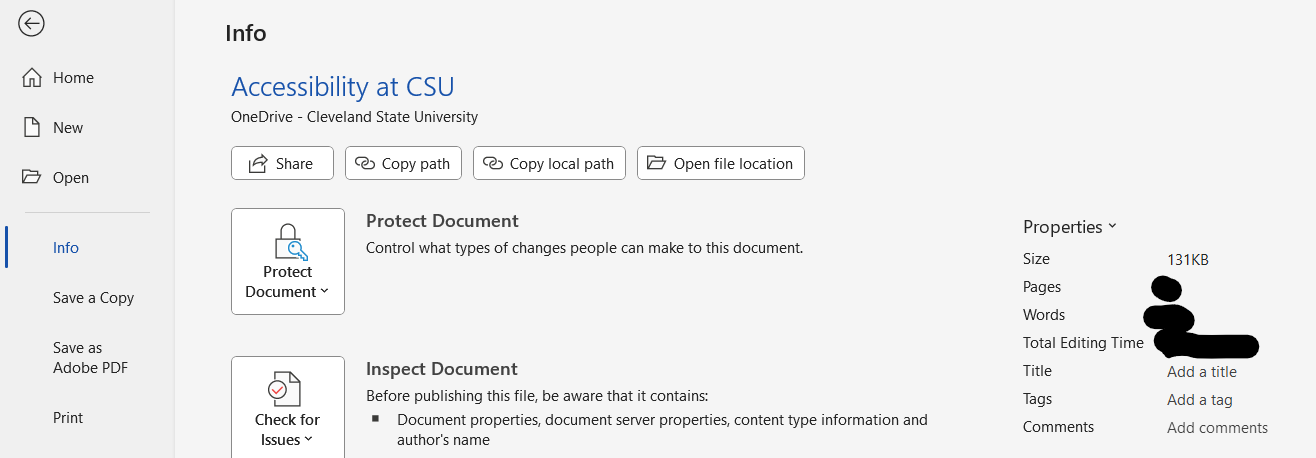 Display property settings inside a document. 