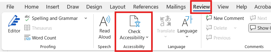 Click on Review tab and Check Accessibility.