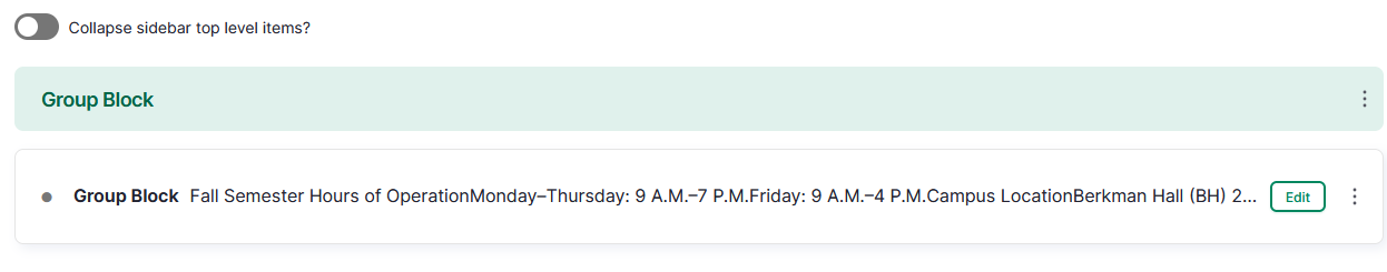 home page group block and edit button