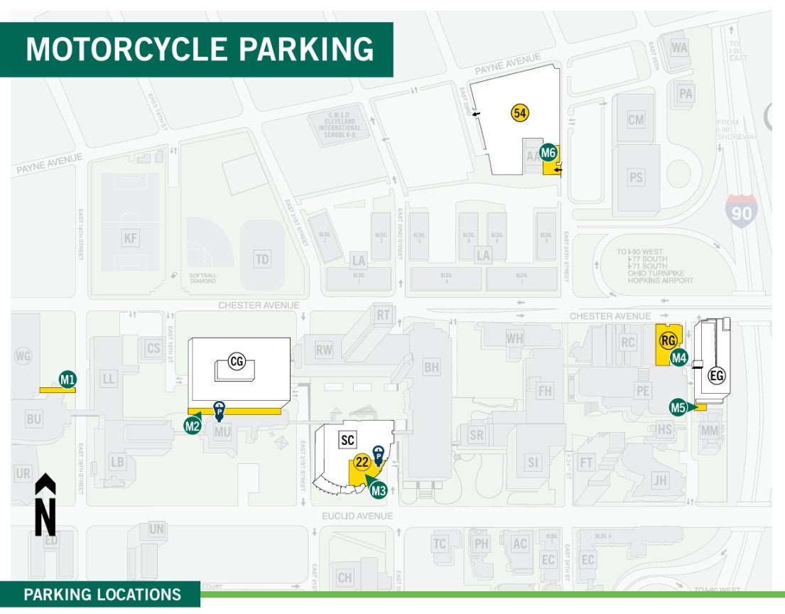 Map showing Motorcycle parking options
