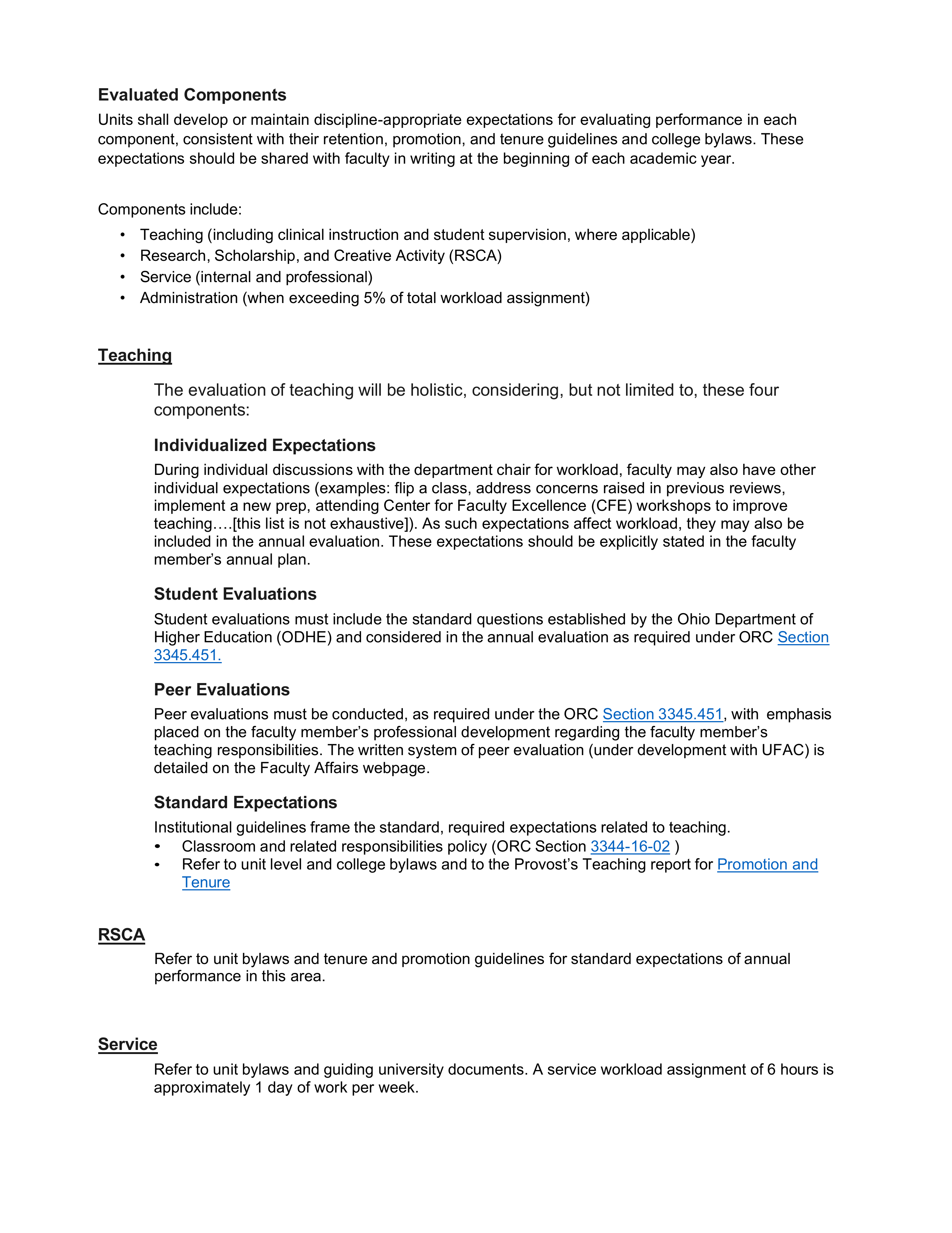 A basic document overviewing the expectations for teaching evaluations.