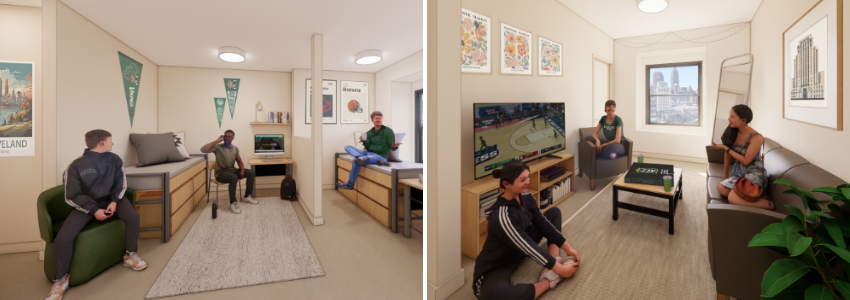 Designs for Fenn Tower residence hall rooms