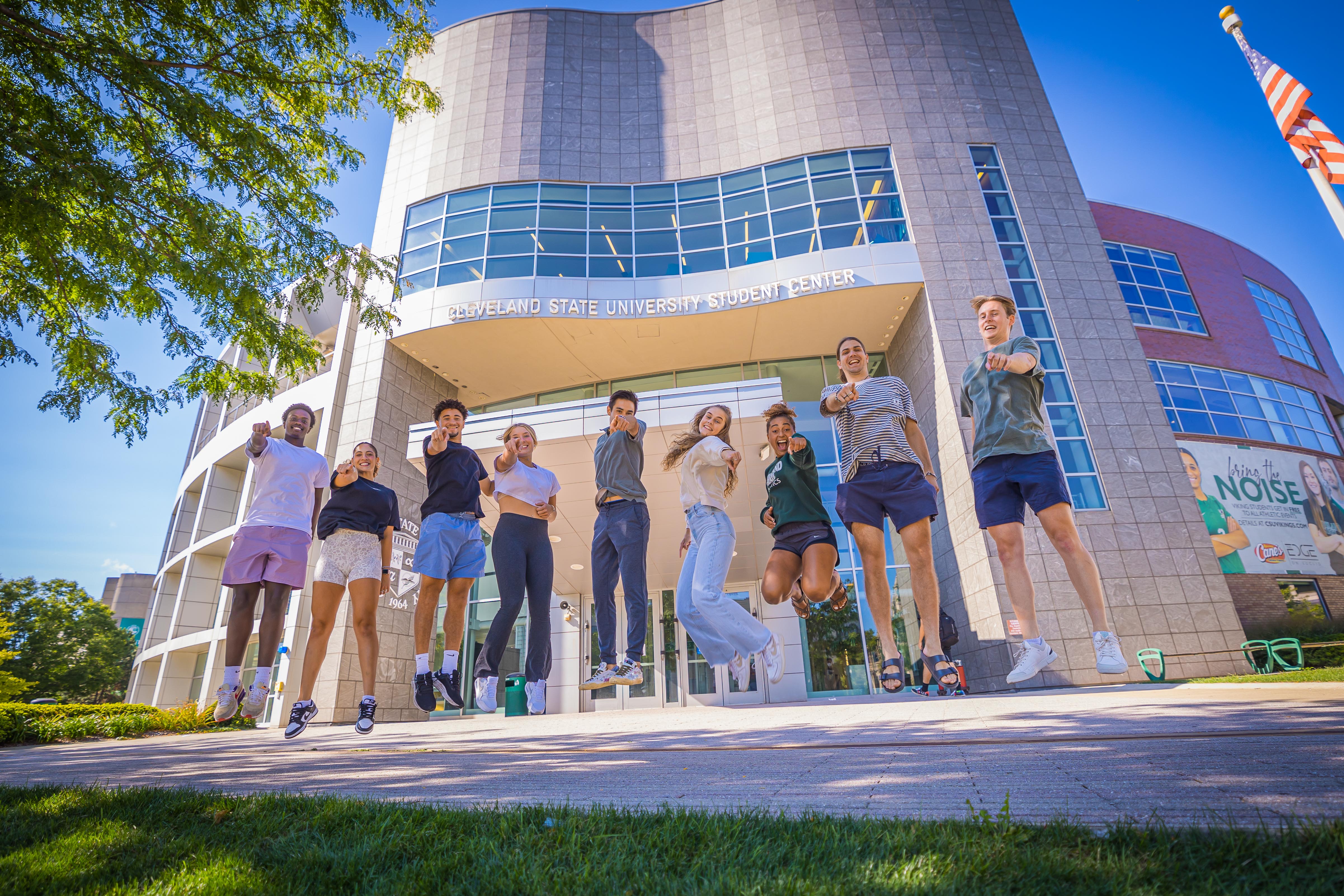 Students in front of Student Center