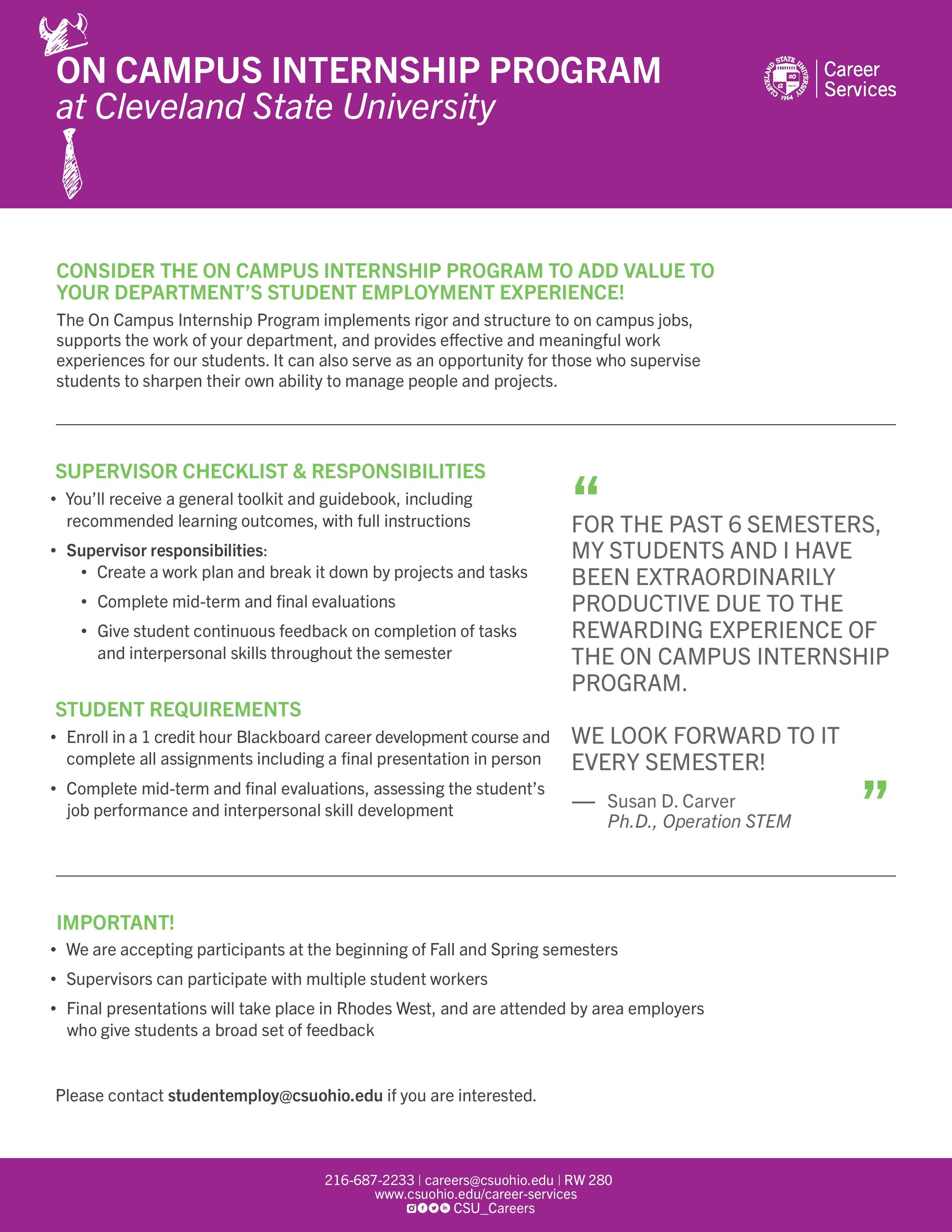 On Campus Internship Program (Supervisors)