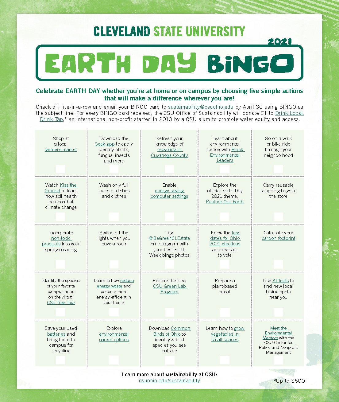 CSU Earth Day BINGO 2021