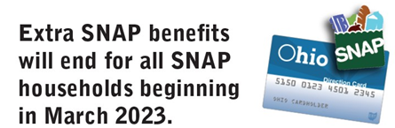 Extra SNAP benefits will end for all SNAP households beginning in March 2023