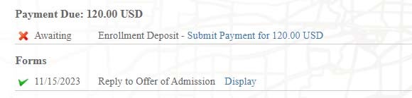 First Year Freshmen Enrollment Fee Screenshot