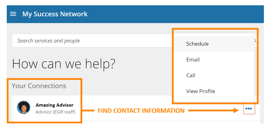 Find your advisor by accessing 'My Success Network' in Starfish