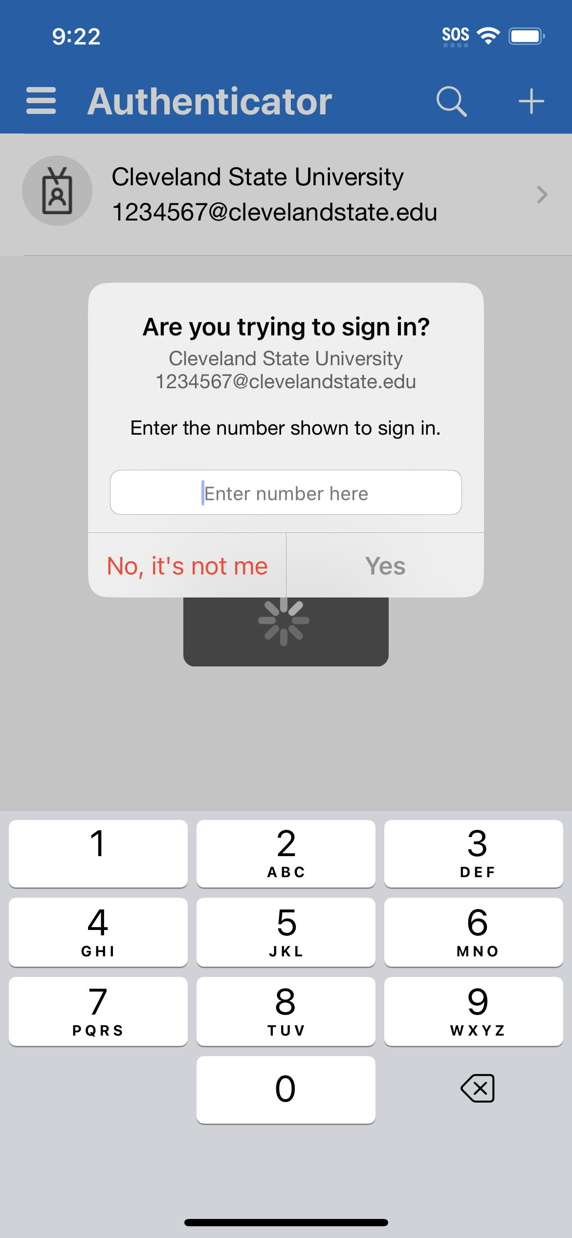 Screenshot of Microsoft Authenticator for iOS prompting for approval for multifactor authentication Allow button emphasized