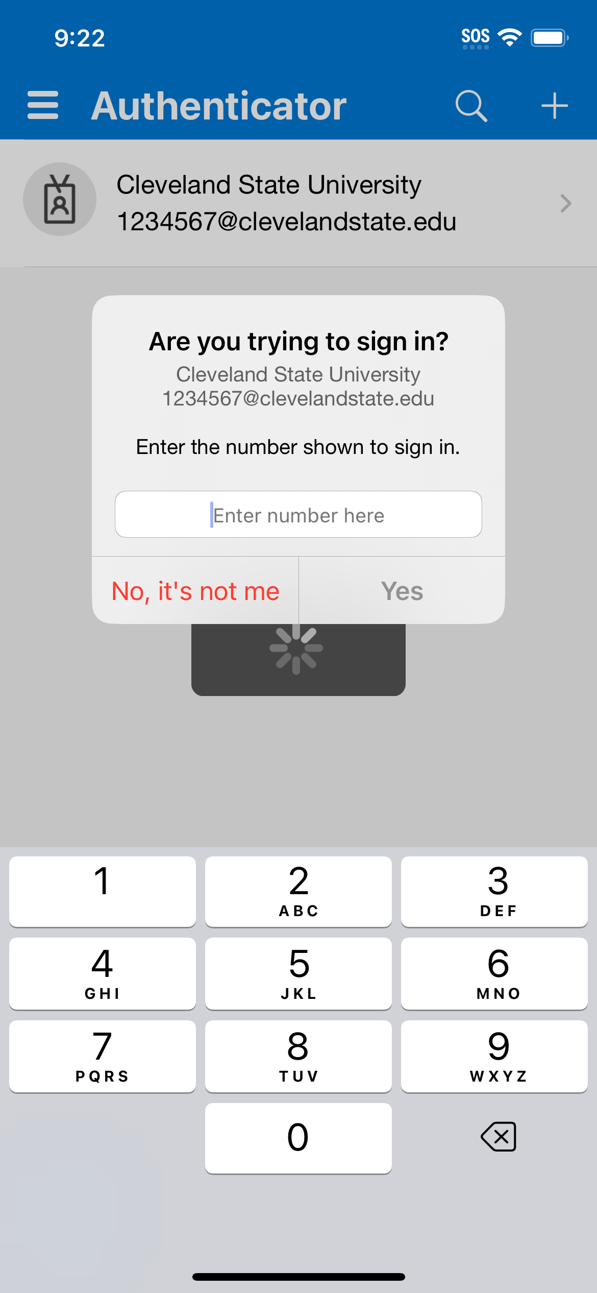 Screenshot of Microsoft Authenticator for iOS prompting for approval for multifactor authentication Allow button emphasized