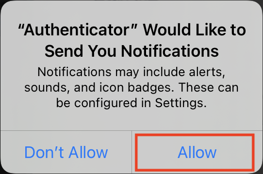 iOS prompting for notification permissions for Microsoft Authenticator with the Allow button emphasized