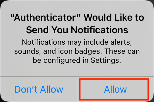 iOS prompting for notification permissions for Microsoft Authenticator with the Allow button emphasized