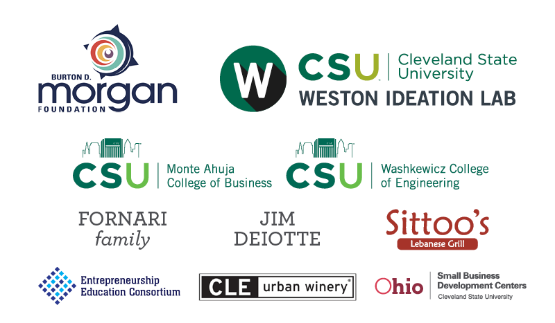 Startup Vikes 2023 Sponsors - Burton D. Morgan Foundation, Fornari Family, Jim Deiotte, Sittoo's, Entrepreneurship Education Consortium, CLE Urban Winery