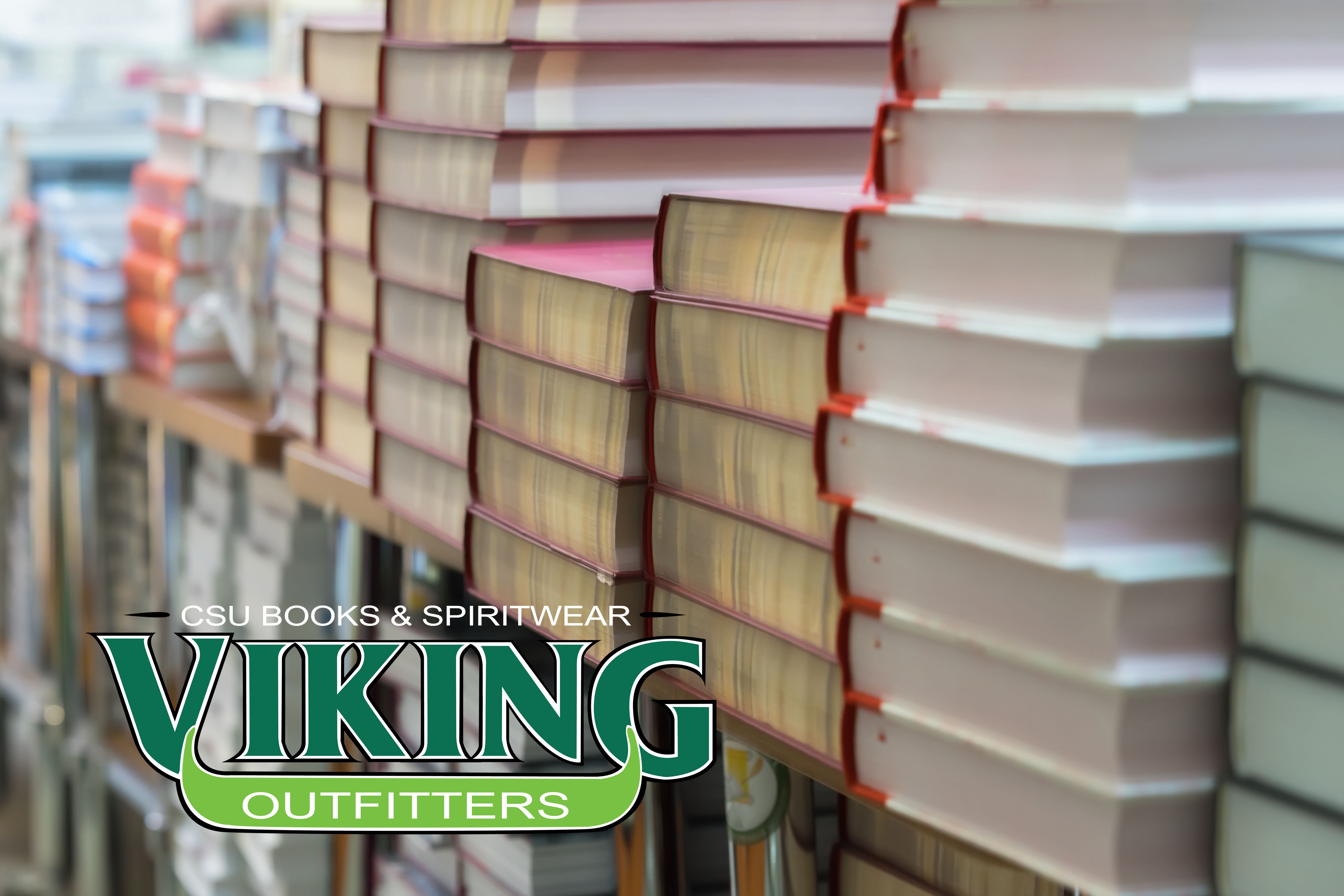 textbooks with Viking Outfitters logo