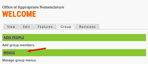 Click on the menus link to view and edit your menus