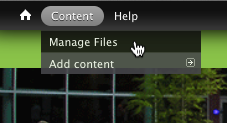 The Manage Files menu item is found under the Content menu