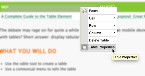 Right-click to access additional table editing options