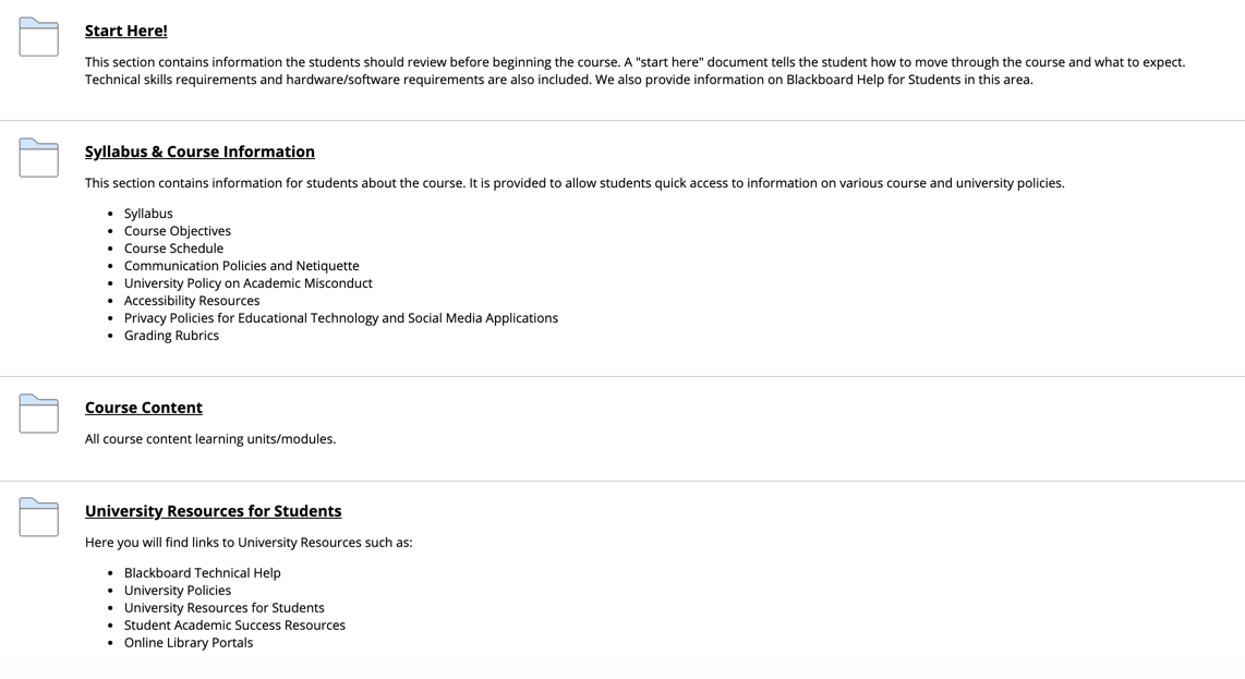 CSU Course Template: Start here, Course information, Course content and Student resources