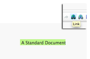 Once the link text has been selected, the user clicks on the Link button to open the Link dialog box.