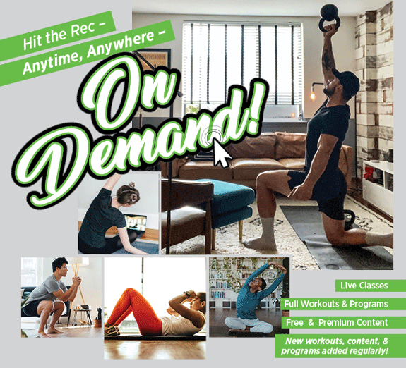 collage of people working out at home with "CSU Rec On Demand" overlayed collage of people working out at home with "CSU Rec On Demand" overlayed
