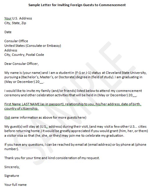Sample Invitation Letter For Visa To Usa from www.csuohio.edu
