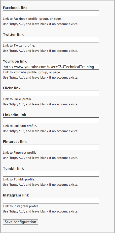 Configure the social links feature