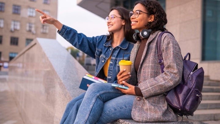 Students sitting on steps