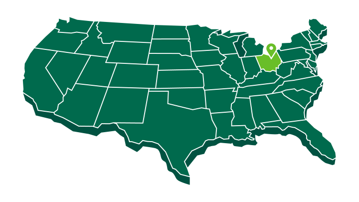 Map illustration highlighting Cleveland, Ohio