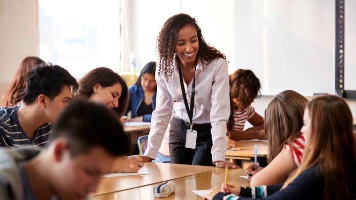Young smiling professor teaching