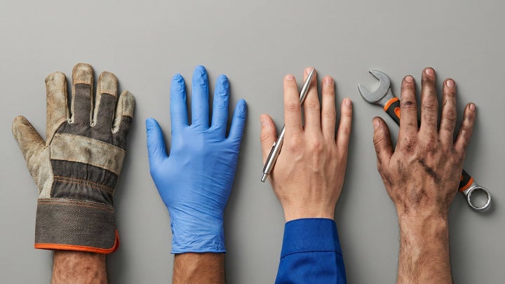 Picture of hands illustrating different jobs
