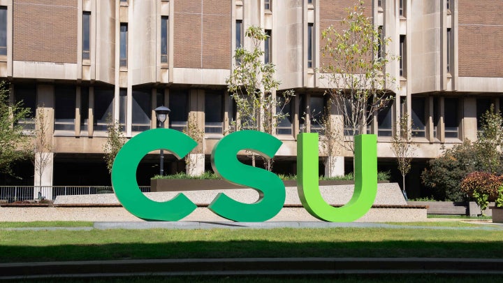 McCombs Plaza with CSU letters