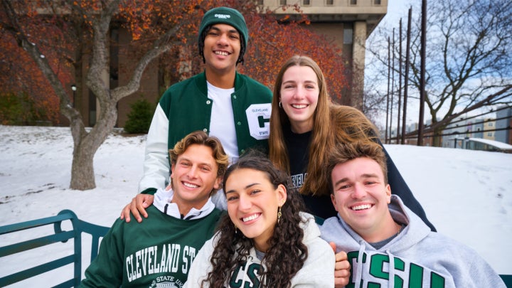 Students smiling together on campus 
