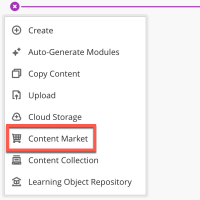 Ultra content menu with Content Market highlighted
