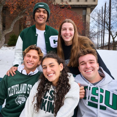 Students smiling together on campus 