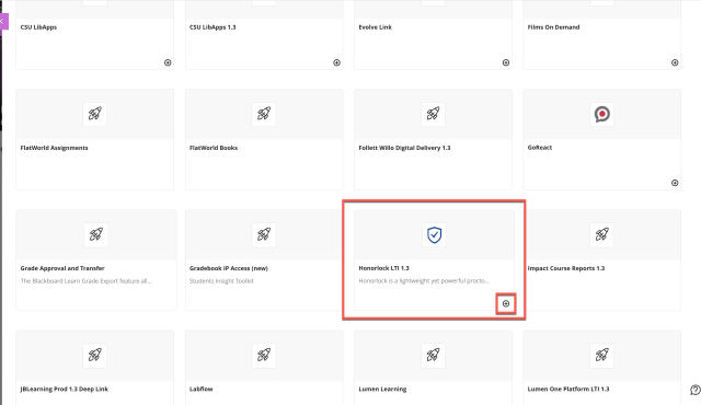 Honorlock tool and plus sign highlighted