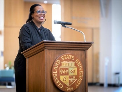 guest speakers at the “Honoring Women Who Served” event in the Student Center Atrium. Attendees heard the experiences of women veterans during this special observance, which began with the traditional flag placement by military color guard and trumpet reg
