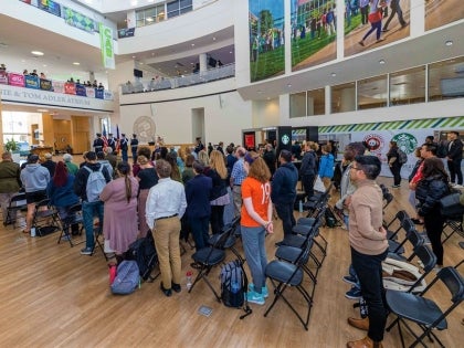 guest speakers at the “Honoring Women Who Served” event in the Student Center Atrium. Attendees heard the experiences of women veterans during this special observance, which began with the traditional flag placement by military color guard and trumpet reg