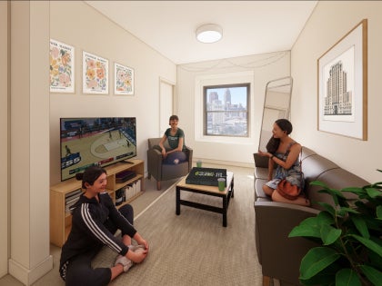 Fenn Tower Rendering of Residents' Living Room