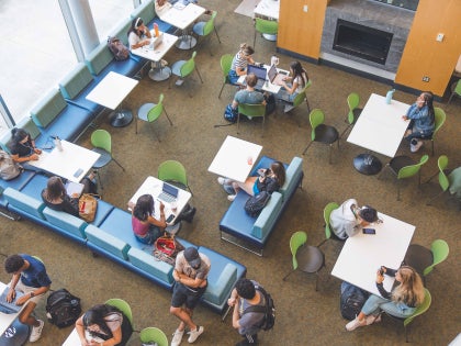 aerial view of Student Center Atrium lounge 
