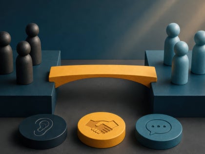illustrating a divide between people with a bridge between them