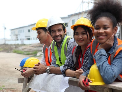 A group of young construction workers