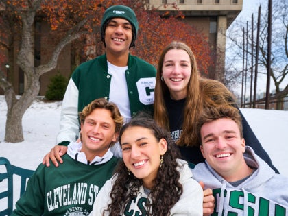 Students smiling together on campus 