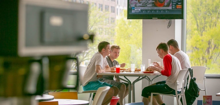 Students dining in viking marketplace