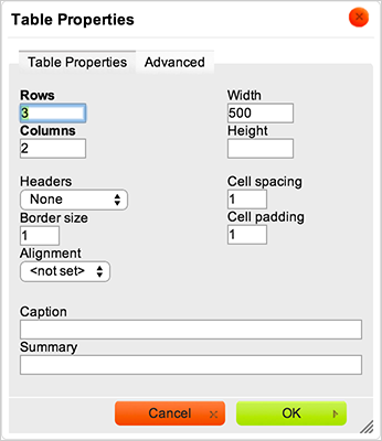 Edit the properties of a table