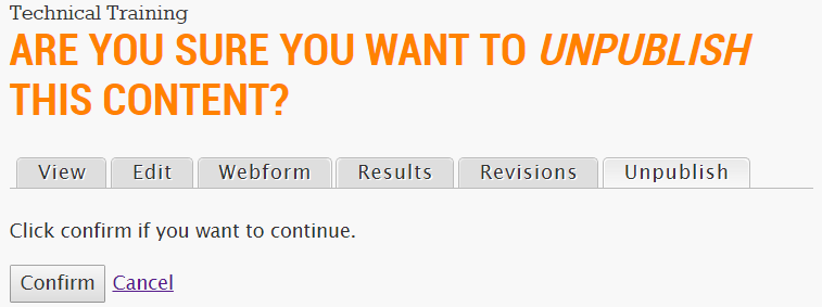 confirm unpublish